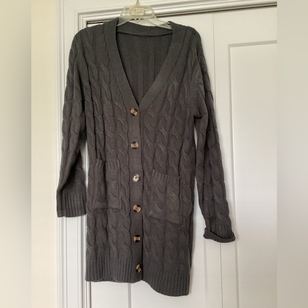Gray Cable Knit Cardigan